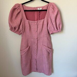 NWT LPA Aurelie Dress puff sleeve pink tweed dress